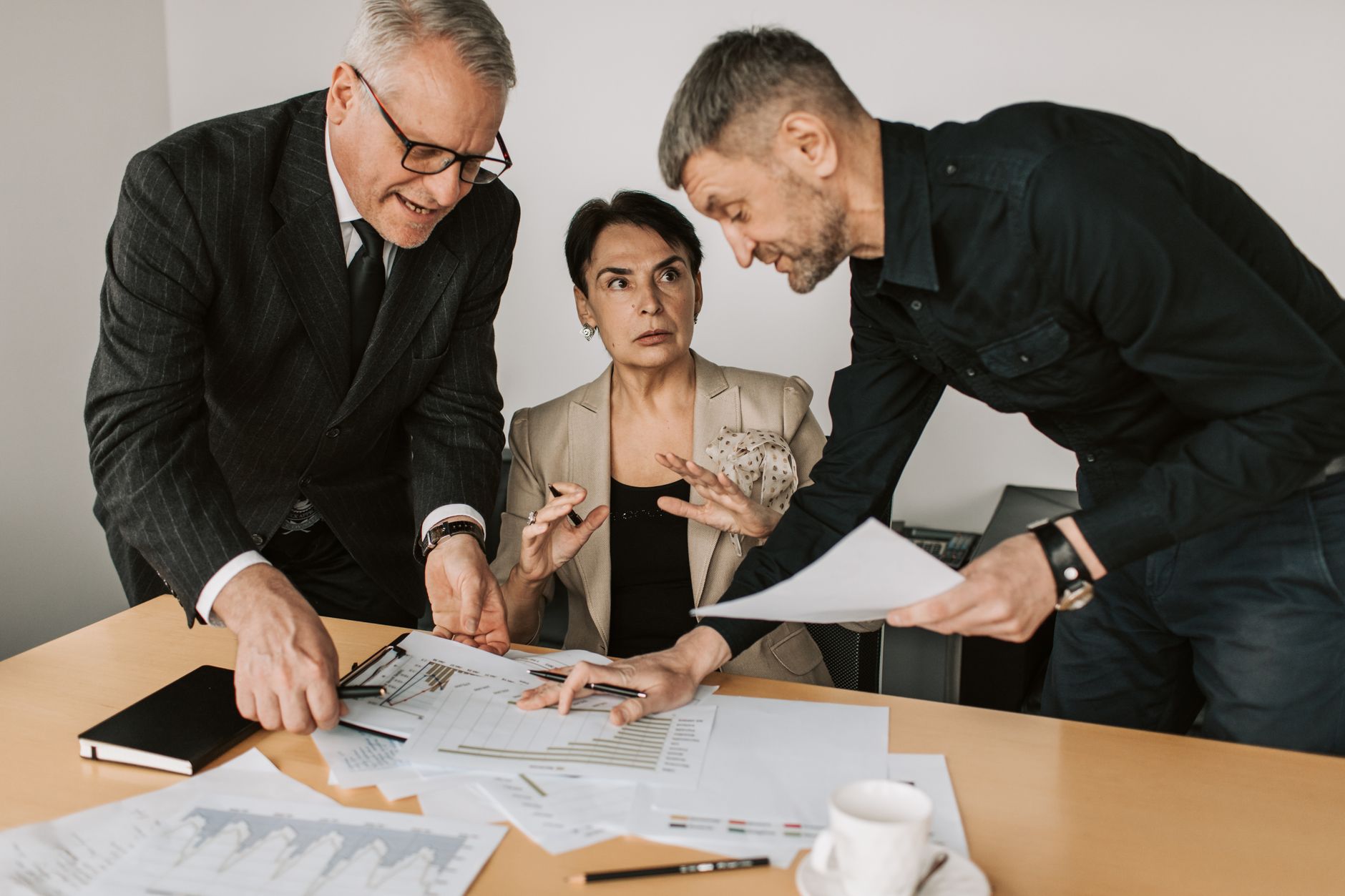 Reviewing documents at a table